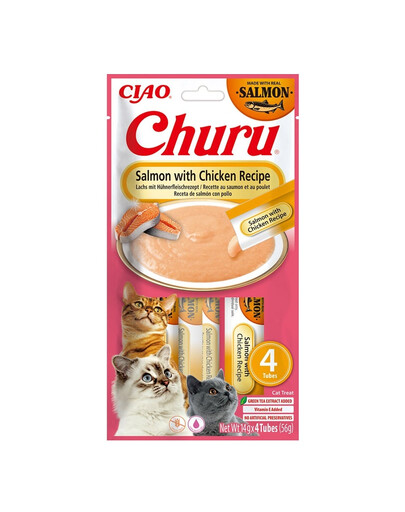 INABA Churu Cat Salmon con Pollo 4x14g crema per gatti al gusto di salmone e pollo