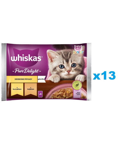 WHISKAS Junior saszetka 52x85g Drobiowe Frykasy mokra karma dla kociąt w galaretce z: kurczakiem, indykiem