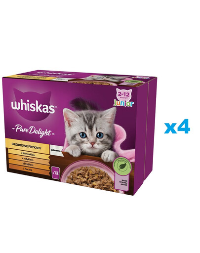 WHISKAS Junior saszetka 48x85g Drobiowe Frykasy mokra karma dla kociąt w galaretce z: kurczakiem, indykiem, drobiem, kaczką