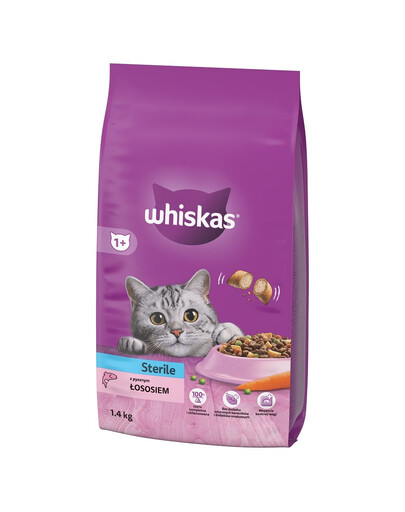 WHISKAS Sterile 1,4 kg cibo secco completo per gatti adulti dopo la sterilizzazione con delizioso salmone