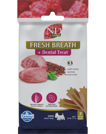 FARMINA N&D Quinoa Dental Treat Fresh breath Mini 60 g (7 pz) snack dentale per cani di piccola taglia