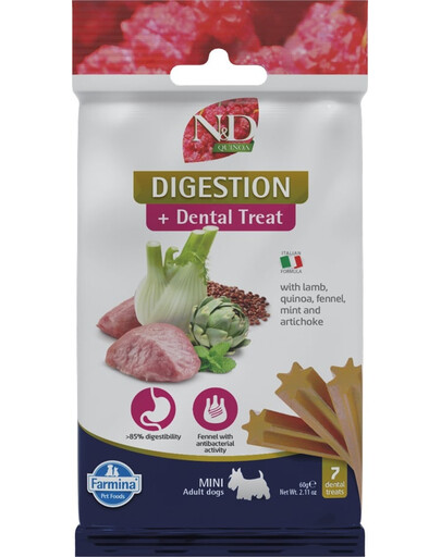 FARMINA N&D Quinoa Dental Treat Digestion Mini 60 g (7 pz) snack dentale per cani di piccola taglia