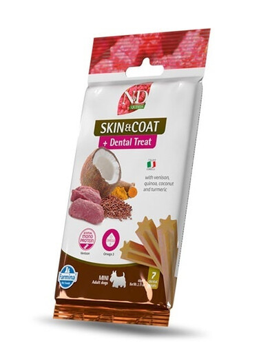 FARMINA N&D Quinoa Dental Treat Skin Coat Venison Mini 60 g (7 pz) snack dentale per cani di piccola taglia
