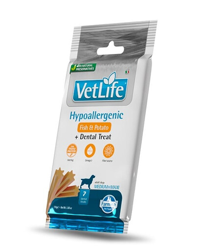 FARMINA Vet Life Dental Treat Hypoallergenic Fish Medium/Maxi 100 g (7 pz) snack dentale per cani di taglia media e grande