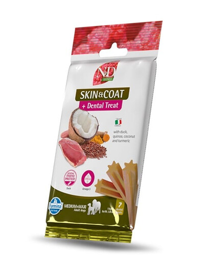 FARMINA N&D Quinoa Dental Treat Skin Coat Duck Medium/Maxi 100 g (7 pz) snack dentale per cani di taglia media e grande
