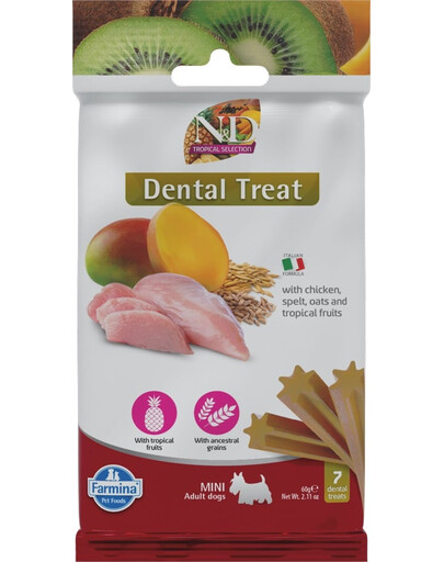 FARMINA N&D Tropical Selection Dental Treat Chicken Mini 60 g (7 pz) snack dentale per cani di piccola taglia