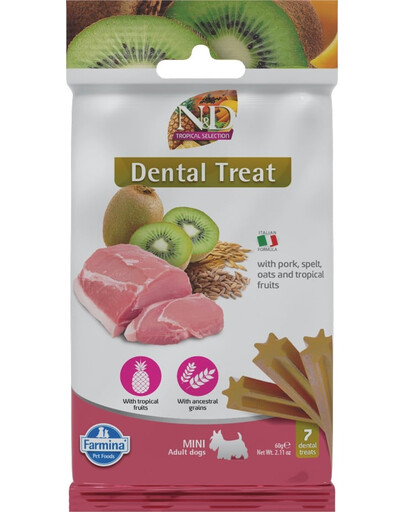 FARMINA N&D Tropical Selection Dental Treat Pork Mini 60 g (7 pz) snack dentale per cani di piccola taglia