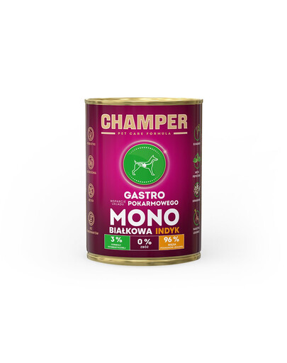 CHAMPER Gastro alimento monoproteico con tacchino per cani 400 g