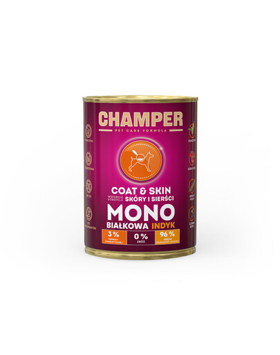 CHAMPER Coat Skin Tacchino alimento monoproteico per cani 400 g