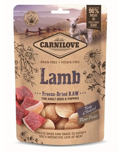 CARNILOVE Raw Freeze-dried Snack Lamb 60g Bocconcini di agnello liofilizzati per cuccioli e cani adulti