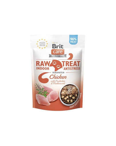 BRIT Care Raw Treat Freeze Dried Indoor Antistress 40 g Bocconcini di pollo liofilizzato con probiotici per gatti
