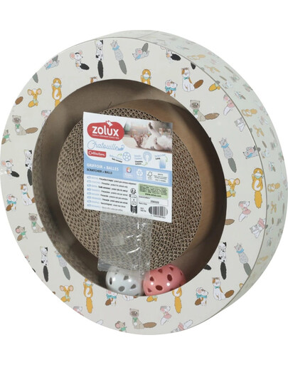 ZOLUX Tiragraffi per gatti CHATOUILLE rotondo con palline e erba gatta