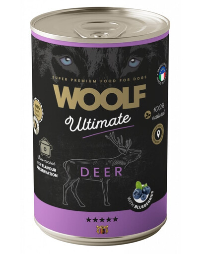WOOLF Ultimate Adult Dog Deer and Blueberries 400g cibo umido con carne di cervo e mirtilli per cani