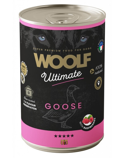 WOOLF Ultimate Adult Dog Goose and Raspberries 400g cibo umido con anatra e lamponi per cani