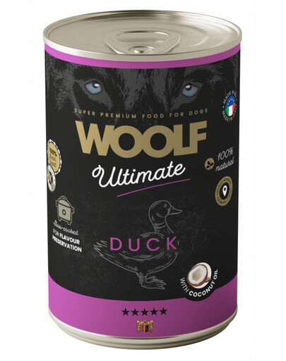 WOOLF Ultimate Adult Dog Duck and Coconut oil 400g cibo umido con anatra e olio di cocco per cani