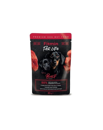 FITMIN For Life Adult e Cuccioli Manzo 85 g fileciki con manzo in salsa per cuccioli e cani adulti
