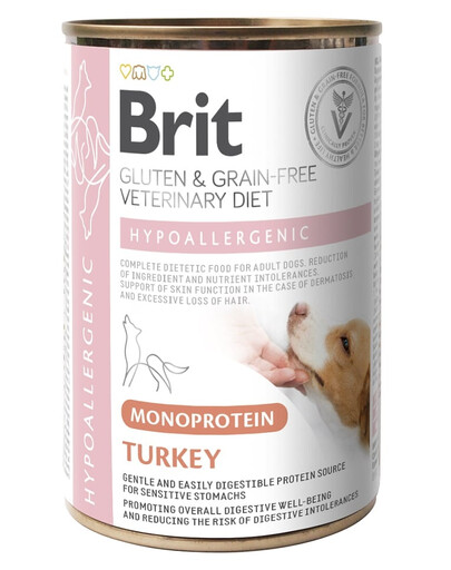 BRIT Veterinary Diet Dog Hypoallergenic Monoprotein Turkey 400g con tacchino per cani con allergie e problemi cutanei