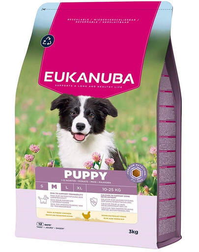 EUKANUBA Puppy Medium Breeds Chicken 3 kg cibo secco per cuccioli di razze medie ricco di pollo fresco