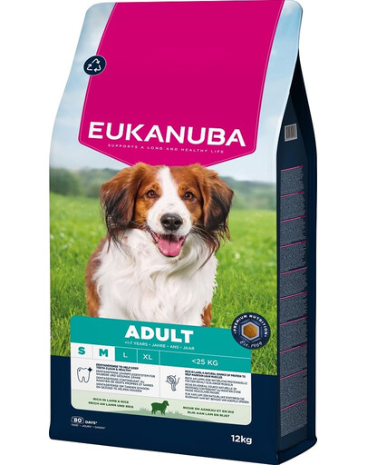EUKANUBA Adult Small Medium Breeds Lamb Rice 12 kg cibo secco per cani di piccola e media taglia ricco di agnello e riso