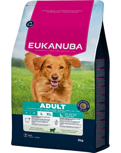 EUKANUBA Adult Large Breeds Lamb Rice 3 kg cibo secco per cani di grandi razze ricco di agnello e riso