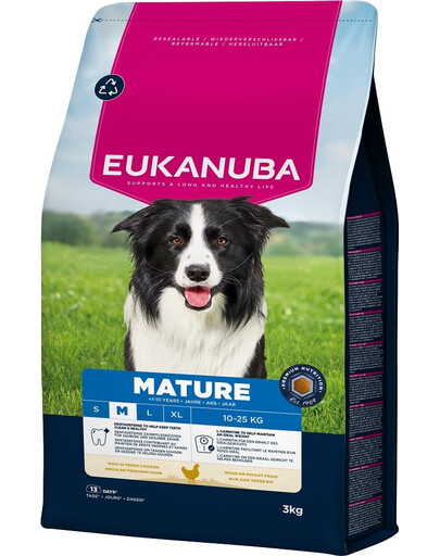EUKANUBA Mature Medium Breeds Chicken 3 kg cibo secco per cani adulti di razze medie ricco di pollo fresco
