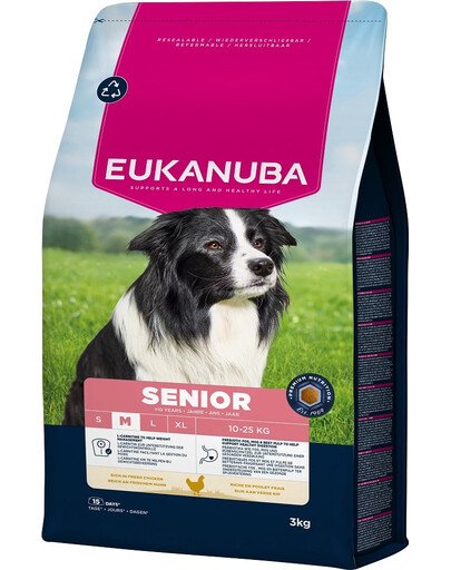 EUKANUBA Senior Medium Breeds Chicken 3 kg cibo secco per cani anziani di taglia media ricco di pollo fresco