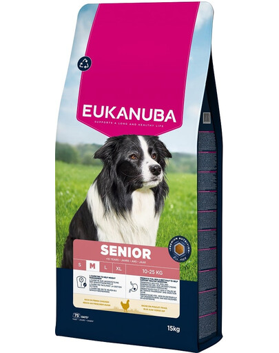 EUKANUBA Senior Medium Breeds Chicken 15 kg cibo secco per cani anziani di razza media ricco di pollo fresco