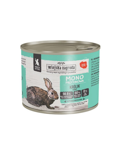 WIEJSKA ZAGRODA Monoproteico Coniglio cibo umido per gattini 200 g