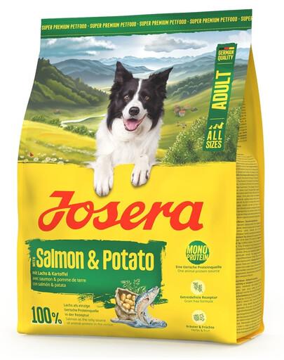 JOSERA Salmon and Potato Adult 900g cibo secco senza cereali per cani con stomaco sensibile