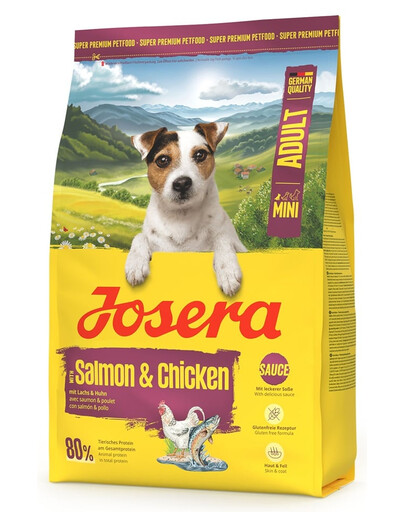 JOSERA Mini Adult Salmon and Chicken 3kg senza glutine cibo con salsa per cani di piccola taglia
