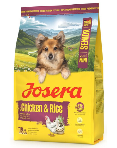 JOSERA Mini Senior Chicken and Rice 3kg cibo senza glutine per cani anziani di piccole razze