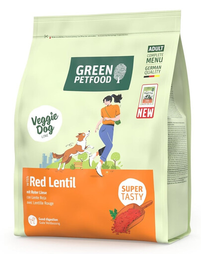 GREEN PETFOOD VeggieDog con Lenticchie Rosse 900g cibo vegetariano con lenticchie rosse per cani