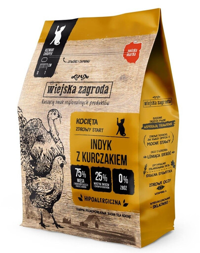 WIEJSKA ZAGRODA Tacchino con pollo per gattini 400 g