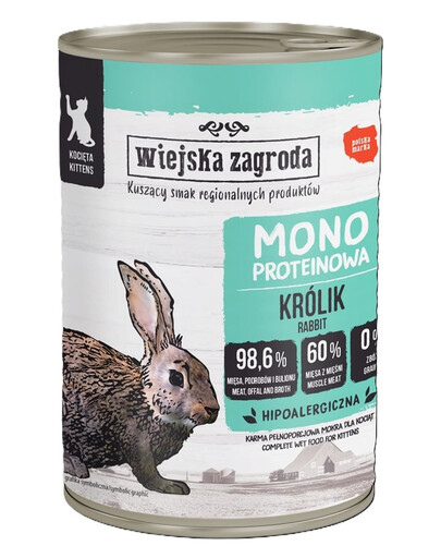 WIEJSKA ZAGRODA Alimento monoproteico con coniglio per gattini 400 g