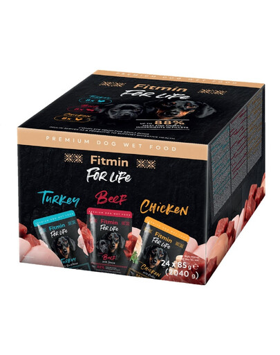 FITMIN For Life Dog Multipack 24x85 g bustine per cani con pollo, manzo e tacchino