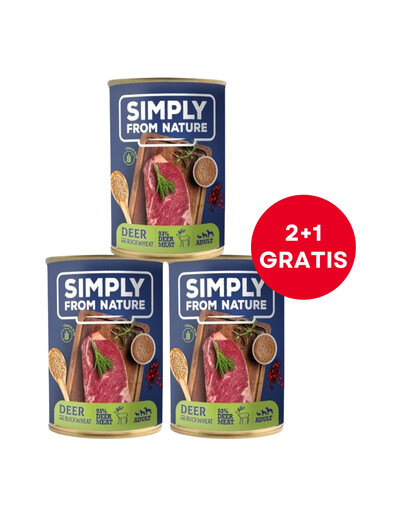 SIMPLY FROM NATURE Cibo umido per cani Cervo con grano saraceno 400 g (2+1 GRATIS)