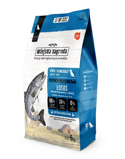 WIEJSKA ZAGRODA Alimento monoproteico con salmone per cani S/M 6 kg