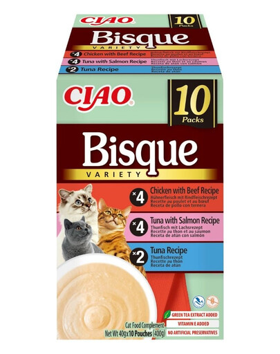 INABA Cat Ciao Bisque Variety 10x40g mix zuppe cremose con tonno, manzo e pollo per gatti