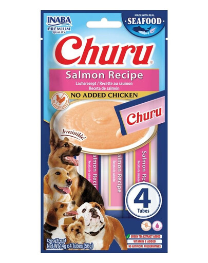 INABA Dog Churu Fish Based Salmon Recipe 4x14g cremosi snack al salmone per cani
