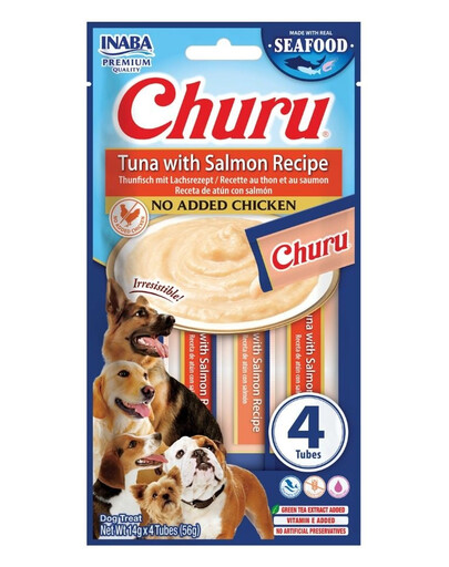 INABA Dog Churu Fish Based Tuna with Salmon Recipe 4x14g cremosi snack con tonno e salmone per cani