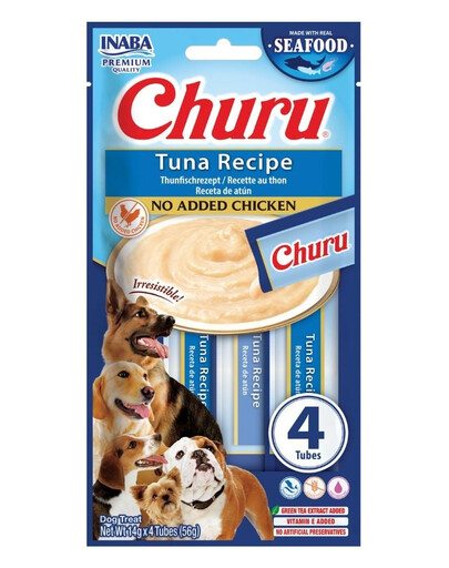 INABA Dog Churu Fish Based Tuna Recipe 4x14g cremosi snack al tonno per cani