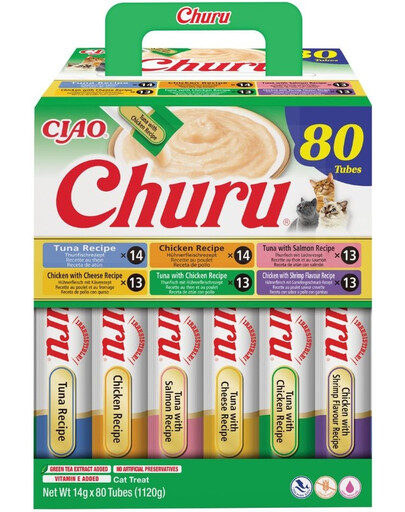 INABA Cat Churu Chicken and Tune Receipe 80x14g mix di prelibatezze cremose con pollo e tonno per gatti