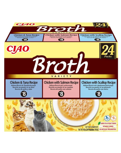INABA Cat Ciao Broth Variety 24x40g mix brodo di pollo, pesce e capesante
