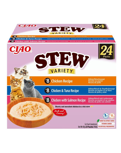 INABA Cat Ciao Stew Creamy Variety 24x40g mix prelibatezze con pollo, tonno e salmone in salsa cremosa