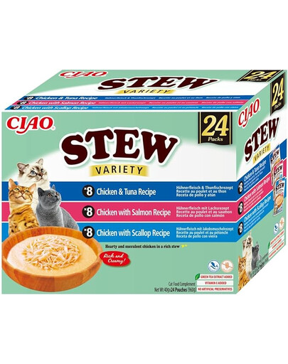 INABA Cat Ciao Stew Creamy Variety 24x40g mix prelibatezze con pollo, pesce e capesante in salsa cremosa