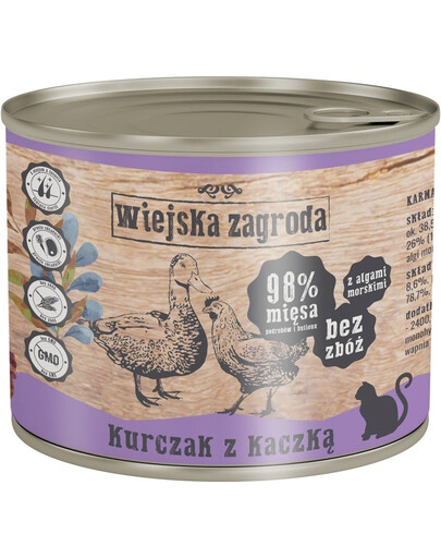 WIEJSKA ZAGRODA Adult Pollo con anatra cibo umido per gatti 200 g