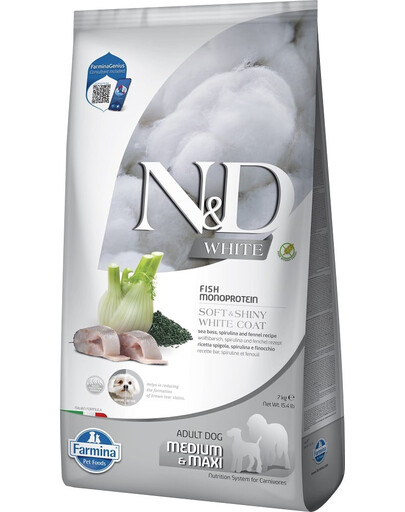 N&D White Dog Adult Medium Maxi Sea Bass, Spirulina, Fennel 7 kg