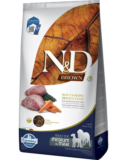 N&D Brown Dog Adult Medium Maxi Lamb, Spirulina, Carrot 7 kg