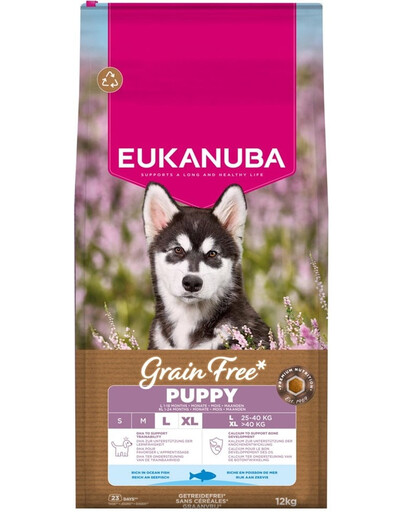 EUKANUBA Grain Free Puppy Large Ocean Fish 12 kg cibo secco senza cereali con pesce per cuccioli di razze grandi