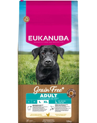 EUKANUBA Grain Free Adult Large Chicken 12 kg cibo secco senza cereali con pollo per cani di taglia grande